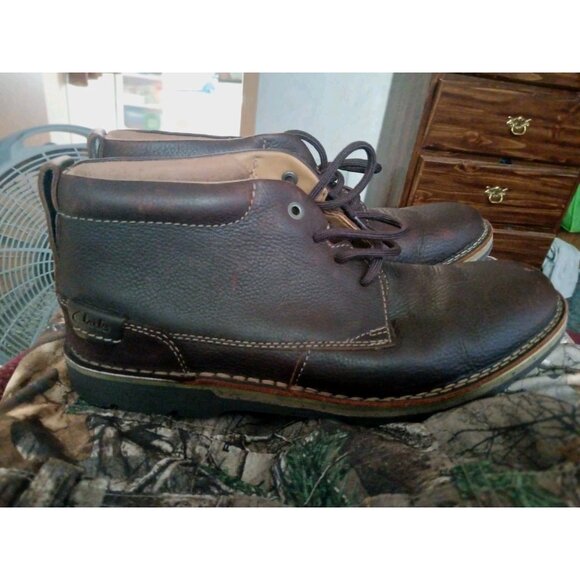Clarks Ortholite Men’s Leather Boots Brown Lace Up Size 10.5 - Picture 1 of 9